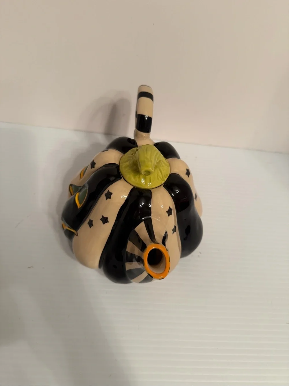 Blue Sky Clayworks Halloween Black White Jack O Lantern Teapot Mackenzie New